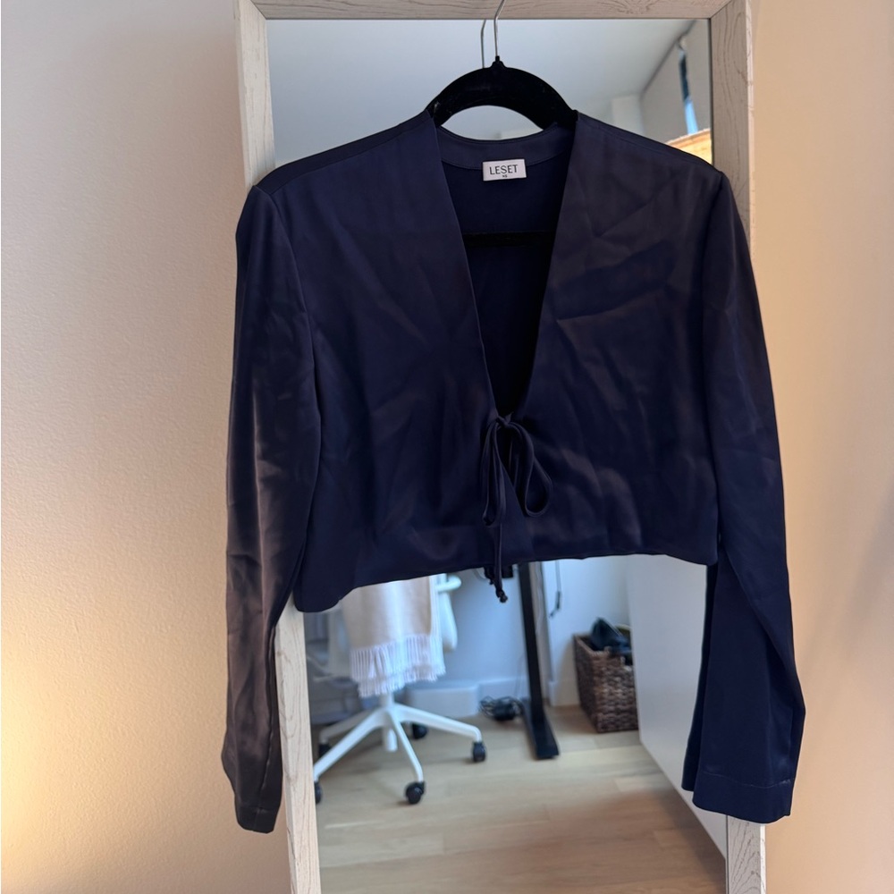 LESET Deep Blue Tie-Front Top